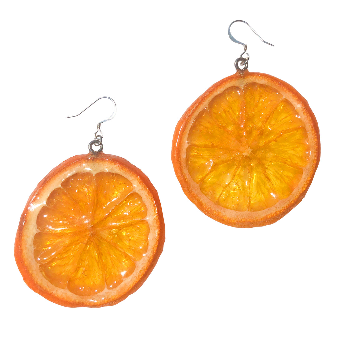 Orange earrings, Gold Plated Silver, Amethyst Beads, fruit store earring, Alexia Jewelry, orange slice earring, orange jewelry, vitamin c earrings